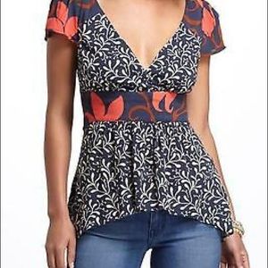 Anthropologie VanessaVirginia Mixed Leaves Blouse